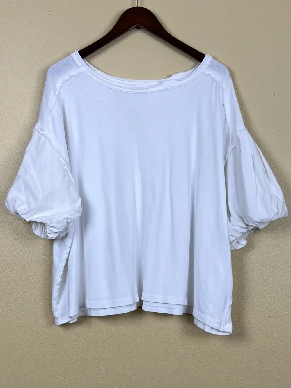 Free People Top Tee Shirts 100% Cotton Relaxed Puff-Sleeve